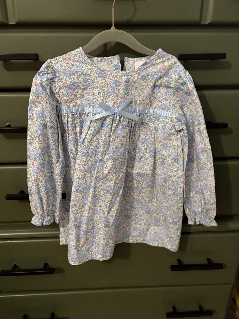 Girls' Floral Long-Sleeve Peasant Top in Light Blue